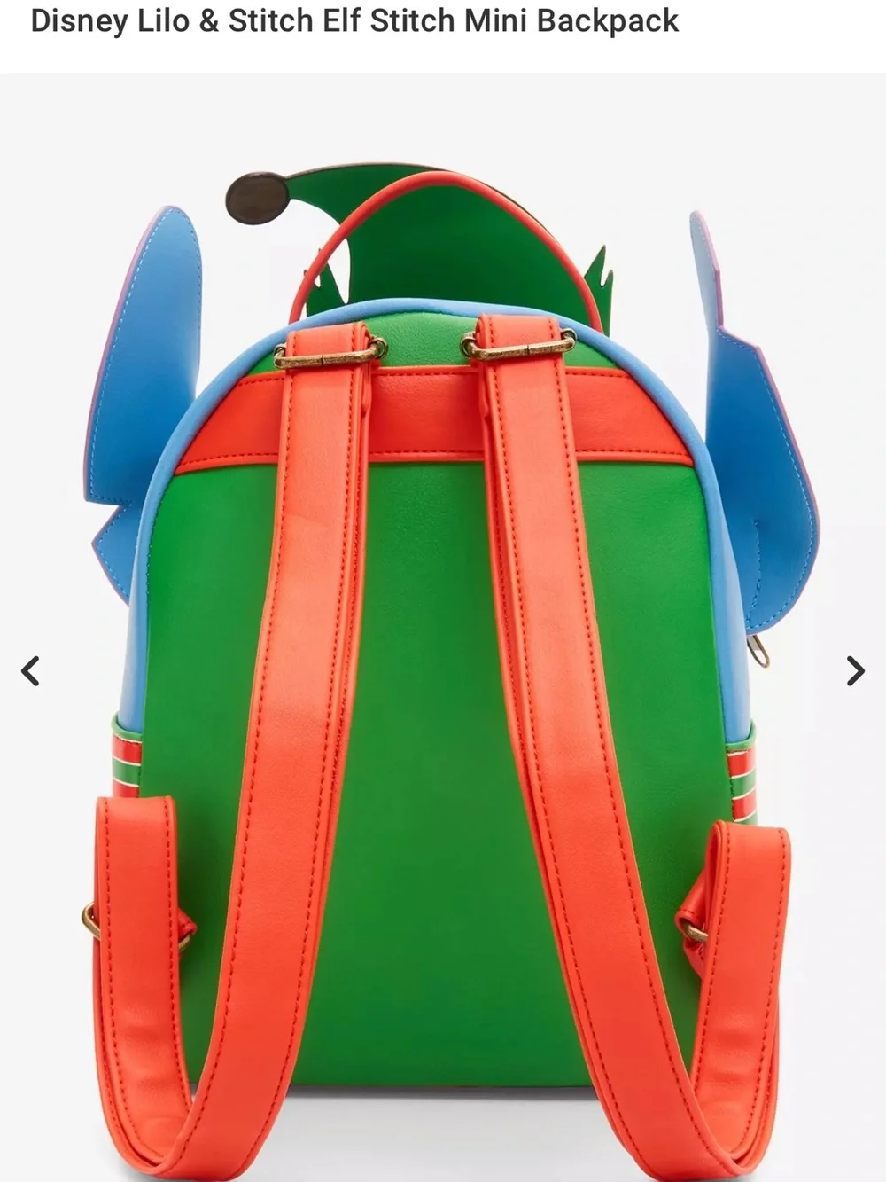 Loungefly Disney Stitch Elf Backpack in Blue, Green & Red